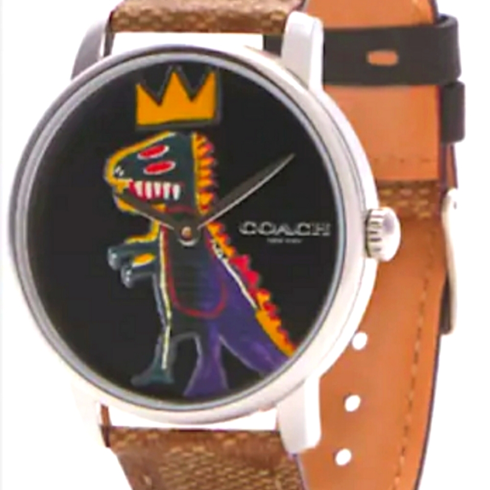 JEAN-MICHEL BASQUIAT COACH Limited Edition Dinosaur Crown Watch Leather NEW BOX!